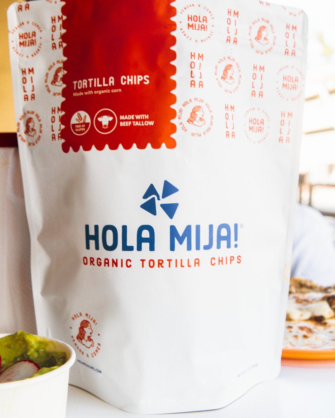 Close-up of 7oz Organic Beef Tallow Corn Tortilla Chips sprinkled with Celtic Sea Salt, highlighting the unique flavor and quality of these organic beef tallow corn tortilla chips.